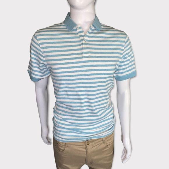 Club Room Men's Short Sleeve Shirt Button Front Golf Striped Polo - Picture 2 of 8